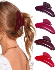 Lourny Acrylic Hair Clips for Women, 4.1 Inch 1 Count (Pack of 4), Cherry Red