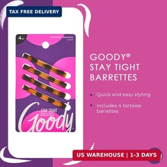 Goody Stay Tight Hair Barrettes, 4 Ct, Mock Tort, SlideProof Flat Clips, Comfort
