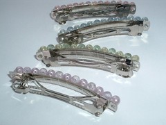 4 PINK GREEN BLUE LAVENDER PEARL 3″ HAIR BARRETTES