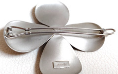 Rare Vintage Ficcare Matte Silver Tone Flower French Barrette Hair Clip 3″