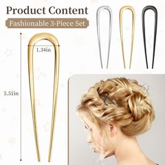 3PCS French Hair Pins,Metal French Hair Pins for ,U-shaped French Pins,Elegan…