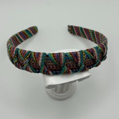 Vintage Boho Multicolored Braided Fabric Headband Aqua Teal Wine