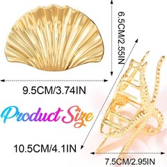 Fashey Seashell Hair Claw Clips Gold Metal 1 Count (Pack of 2),