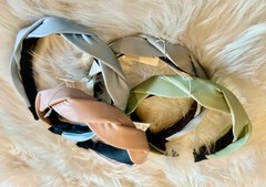 Lot of 4 Brand New Braided Leather-like Headbands Blue, Pink Gray and Sage