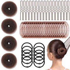 134 Pcs Black Hair Bun Maker Kit Medium – 4 Bun Hair Pieces for Women, 20 Hair N