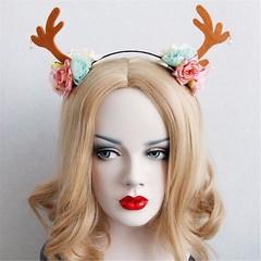 Women Girl Reindeer Deer Antlers Costume Brown Ear Rose Party Hair headband Prop