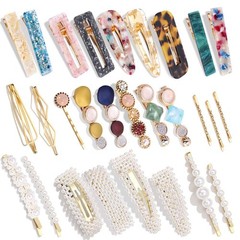 28PCS Pearl Marble Hair Clips Gold Alligator Barrettes Set