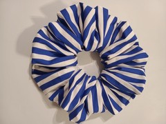 Extra Large Hair Scrunchies Cotton On White Navy Blue/Red Mediu Stripes Handmade