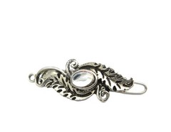 2 extra small silver clear stone leaf shaped hair clip barrette