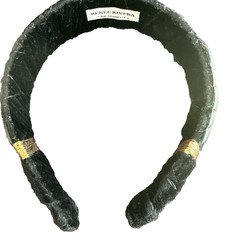 Renee Rivera Couture Quilted Leather Headband Rich Black with Velvet Lining