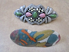 2 Vintage Barrettes Long Colorful Patterns Retro France- 1 Silvertone Taiwan
