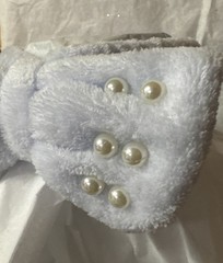Plush Bow Spa Headband W/ Pearls On Top Of Bow-Teen Or Adult Baby Blue