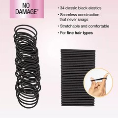 scünci No Damage Black Hair Ties 34pc, 2mm, Fine Hair