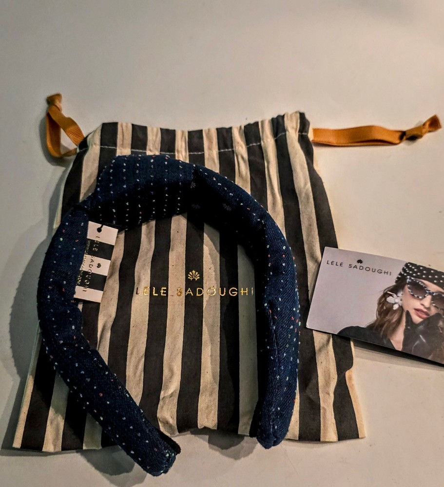 Lele Sadoughi Rainbow Denim Signature Knotted Headband New with Tags os
