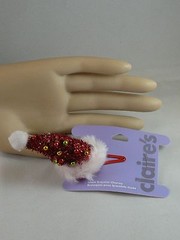 Claire’s Christmas Hair Hat Clip Red White Bling Santa’s Helper USA SELLER