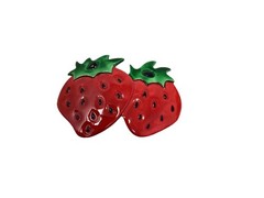Strawberry Hair Barrette Clip Retro Fruit Design Red Green Enamel Style 4”