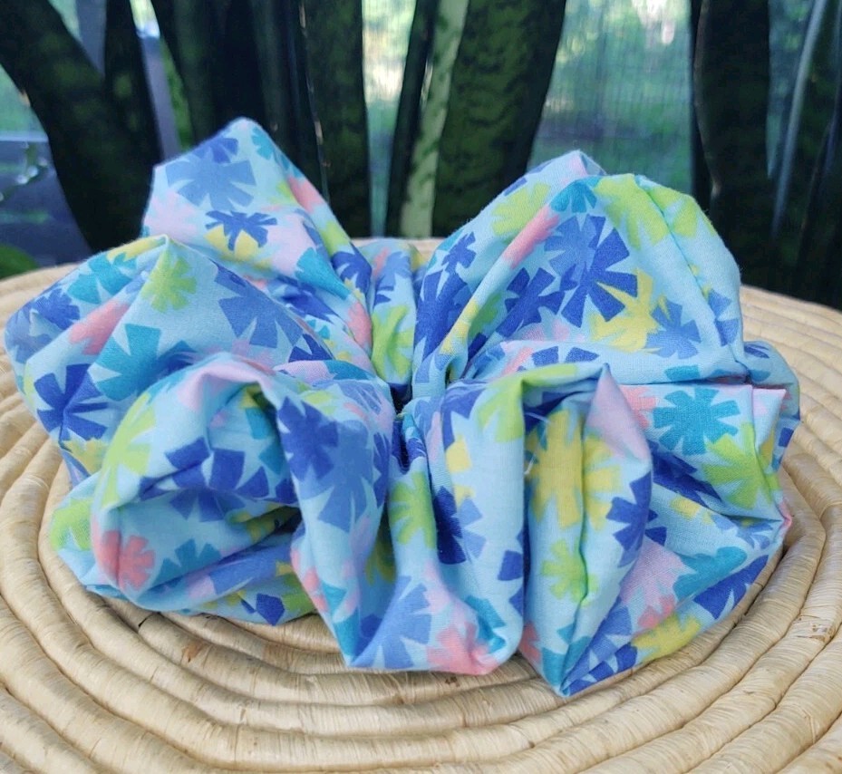 Blue Pinwheel Polyester Cotton Blend Size XXL Scrunchie 7″ Scrunchie Handcrafted