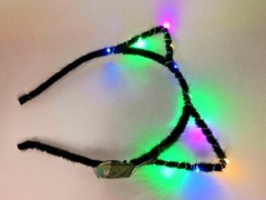 2X LED Light Up Black Cat Ears Headbands Luminous Multiple Light Color Patterns