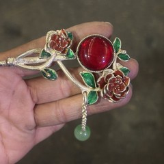 Ethnic Inlaid Hair Stick Silver Plated Hair Accessory Headpiece