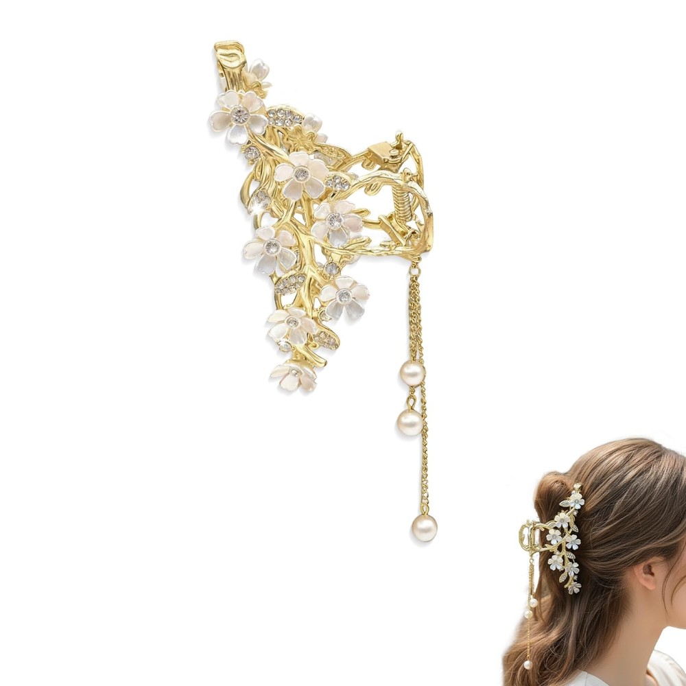 Flower Hair Clips for Women, Floral Claw 1 Count (Pack of 1), Gold