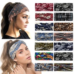 Vintage Cross Turban Hair Band Bohemian Print Bandana Headband Hair Accessories
