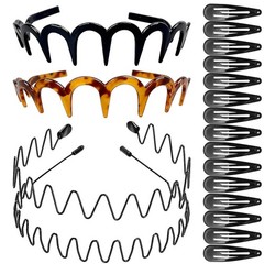 19PCS Hair Accessories Set, Zig Zag Wavy Headbands Plastic Metal, Hair Clips