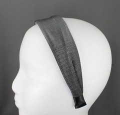 Silver Black headband 1 5/8″ wide shiny satin fabric covered hair band no teeth