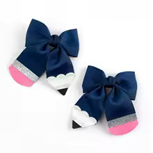 2Pcs Set Campus Style Pencil Shaped Bow Hair Clip with Navy Blue Color Sequin.