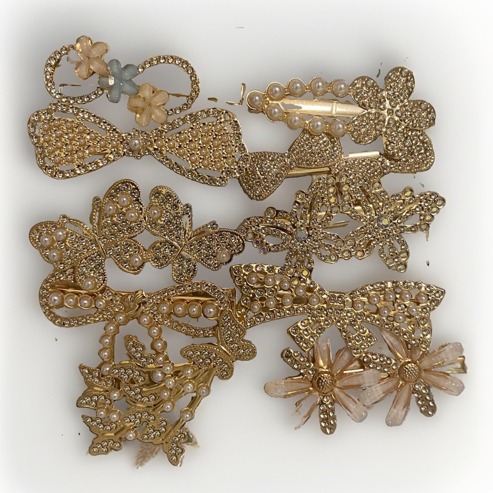 Set of 10 Rhinestone Faux Pearl Hair Pins-bow-butterfly-flower Design NEW
