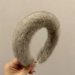 Autumn Winter Mink Fur Headband for Women, Fluffy Plush Thick Hair Band