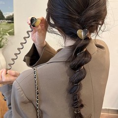4Pcs Telephone Wire Hair Bands Spiral Hair Ties,Heart Decor Straight Phone Co…