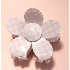Jumbo Checker Flower Hair Claw Clip Light Pink