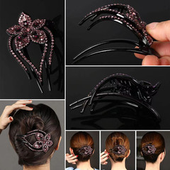 Sparkling Rhinestone Duckbill Ponytail Hair Clips: 8 Double Flower Crystal B