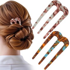 2 Pcs Large French Hair Pin, U Shaped French Hair Pins for Women, 3-Prong Hai…
