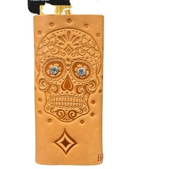 Sugar Skull Biker Ponytail Wrap Tan Embossed Leather Hair Glove Unisex
