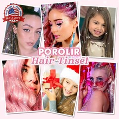 Clip in Hair Tinsel, POROLIR 6Pcs Glitter Fairy Tinsel Hair Extensions 20 Inch S