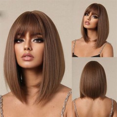 Straight Hair Female Gradient Golden Wig Medium Long Hair Clavicle Hair
