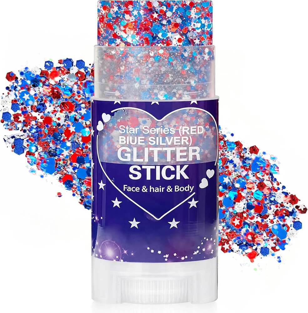 Patriotic Red White and Blue Hair Glitter Stick, 4th of July Accessories, Americ