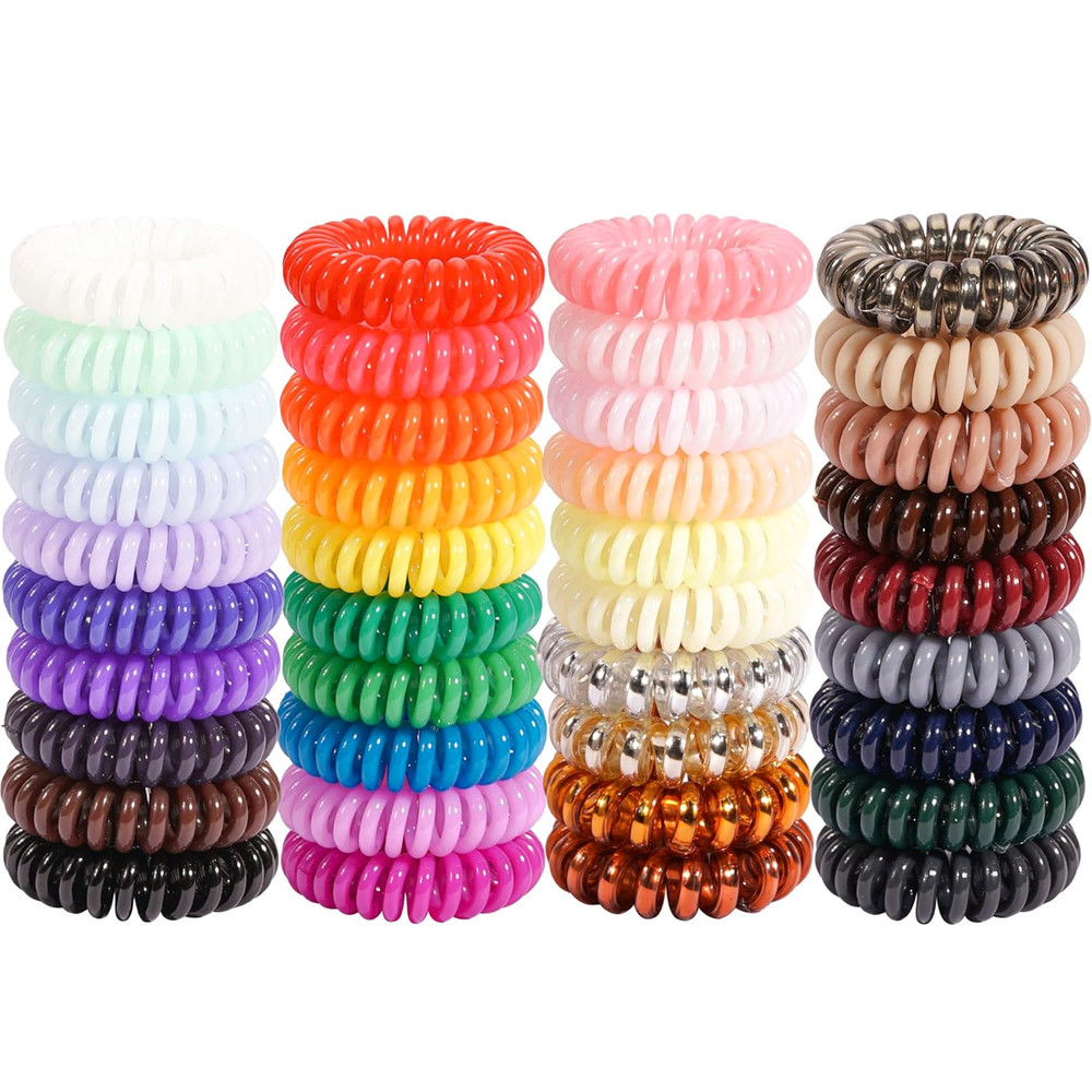 Spiral Hair Ties – 40Pcs Solid Colorful Phone Cord Ponytail Holder Spiral Elasti