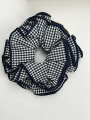 Sezana Navy & White Gingham Hair Scruchie Maxi Chouchou Vichy Bleu Ruffle Rare