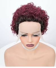 1cmx13cm Lace Frontal 100% Human Hair Wavy Pixie Cut Full Wig for Women,9 colors