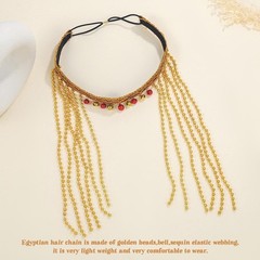Egyptian Gold Headpiece Beaded Tassel Headband Elastic Sequin Hair Accessory