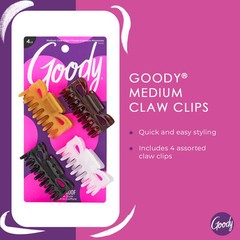 Goody SlideProof Medium Claw Hair Clips 4 Count Classic Hair Accessories