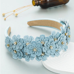BRAND NEW LUXURY HANDMADE FAUX LEATHER BLUE FLOWER & CLEAR RHINESTONE HEADBAND