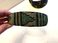 MAASAI, THREE HAND MADE SEAD BEADED HEADBANDS, GEOMETRIC PATTERNS