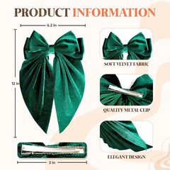 3 PCS Large Velvet Hair Bows Long Tail Alligator Clips Black Red Green