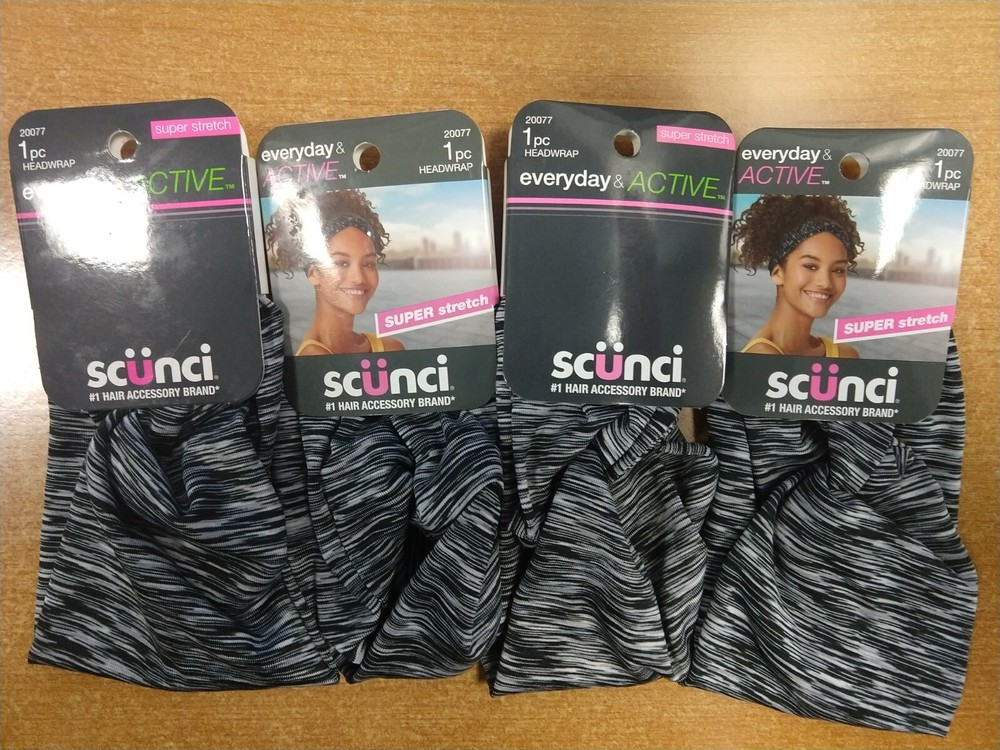 4 Pack: Scunci Everyday & Active Space Dye Headwrap, Black/White 0771-R9P4a