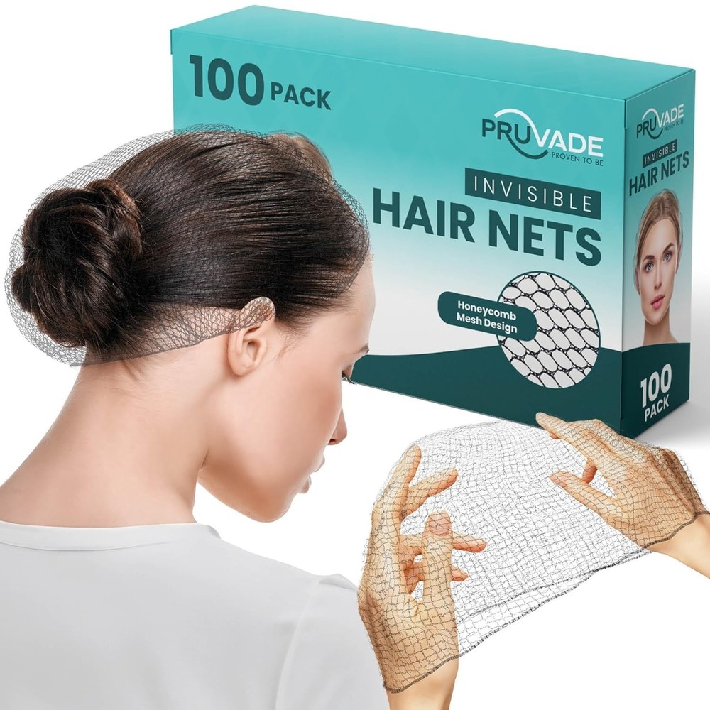 Invisible Hair Nets Women & Men Pack of 100 Elastic 24″ Mesh Hair Net Buns Long