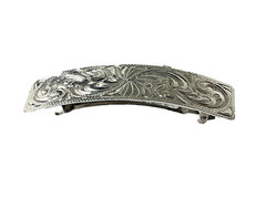 Western Womens Barrette 3.75 x 1 in Silver Hand Engraved Cowgirl Rodeo Horse
