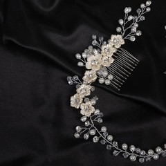 Bridal White Flowers Crystal Pearl Hair Comb Silver Accessories Wedding Women